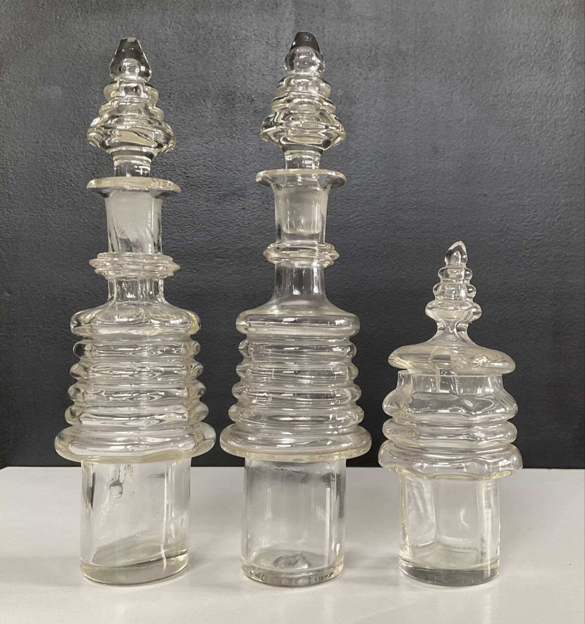 Set of 3 Art Deco crystal bottles