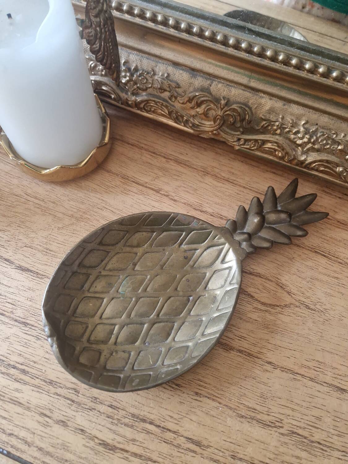 Vintage brass pineapple soap dish jewelry pocket