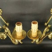 Pair of Empire style wall sconces with swans by Petitot - bronze & green patina