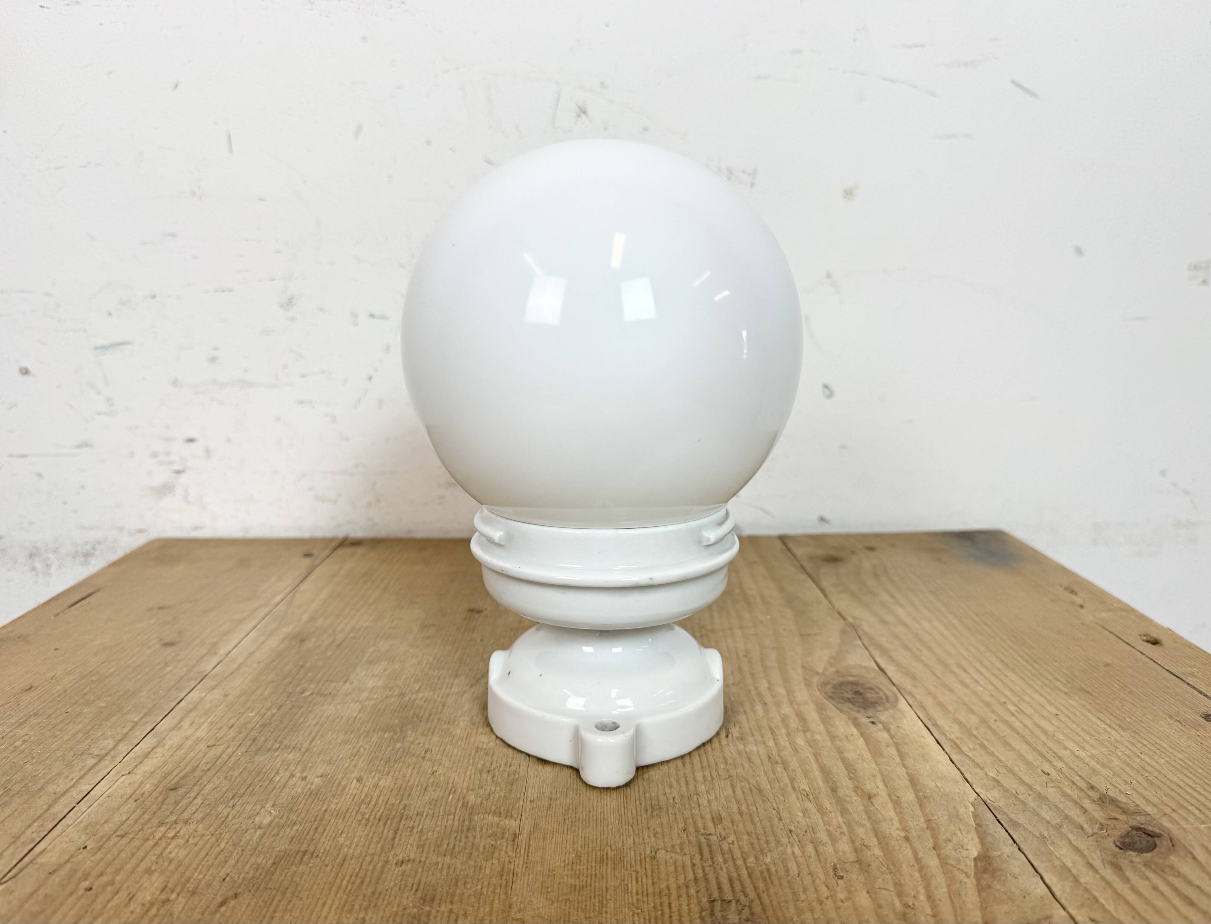 Vintage Porcelain Ceiling Light with Milk Glass , 1950s