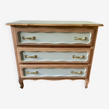 Vintage chest of drawers 3 drawers raw wood and sage green