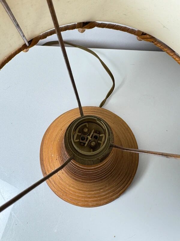 Lampe à poser vintage Louis Sognot en osier / bambou - années 50/60