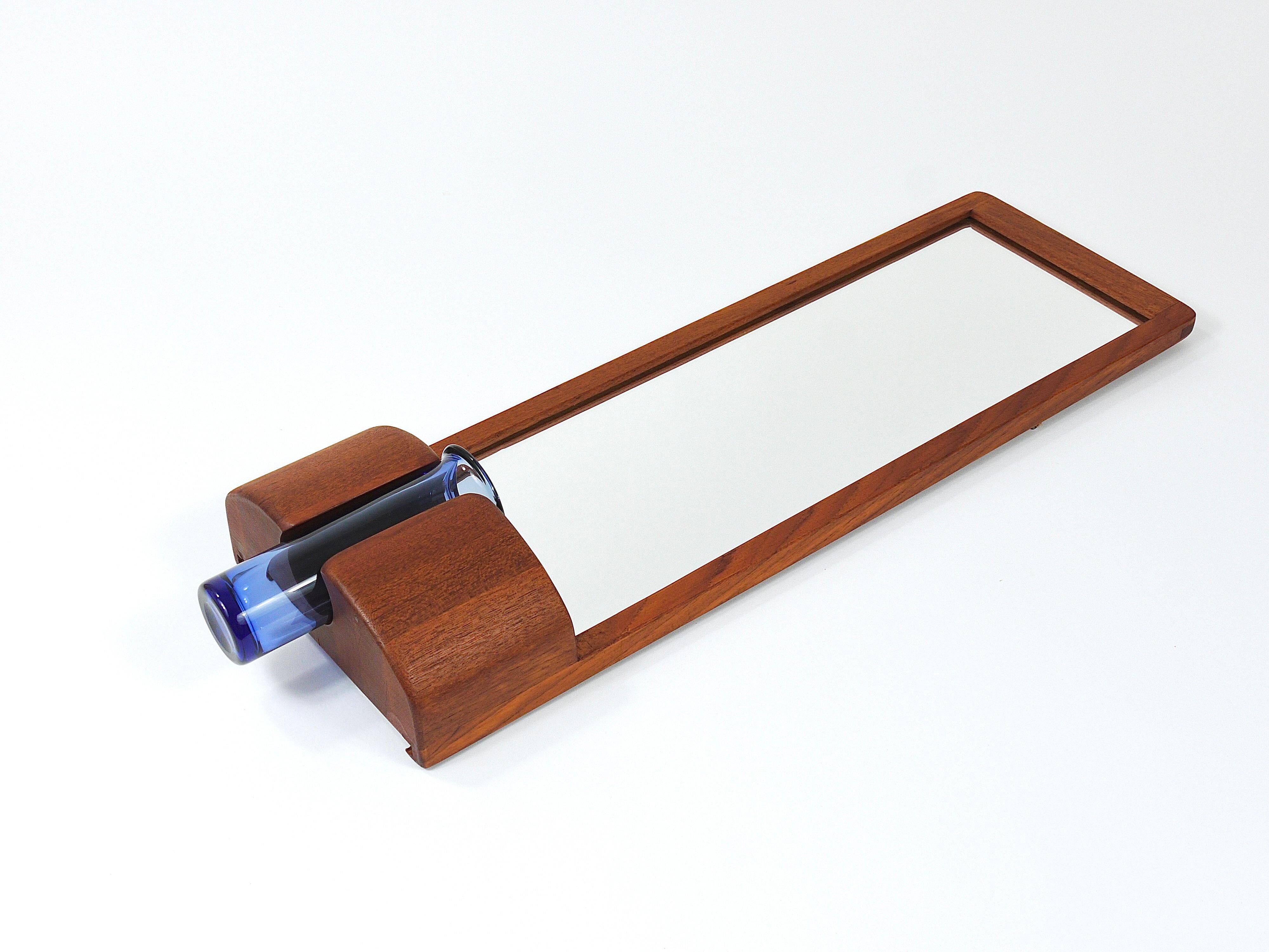Danish wall mirror by Jacob Hermann & Per Lütken and Holmegaard glass vase, 1960s.