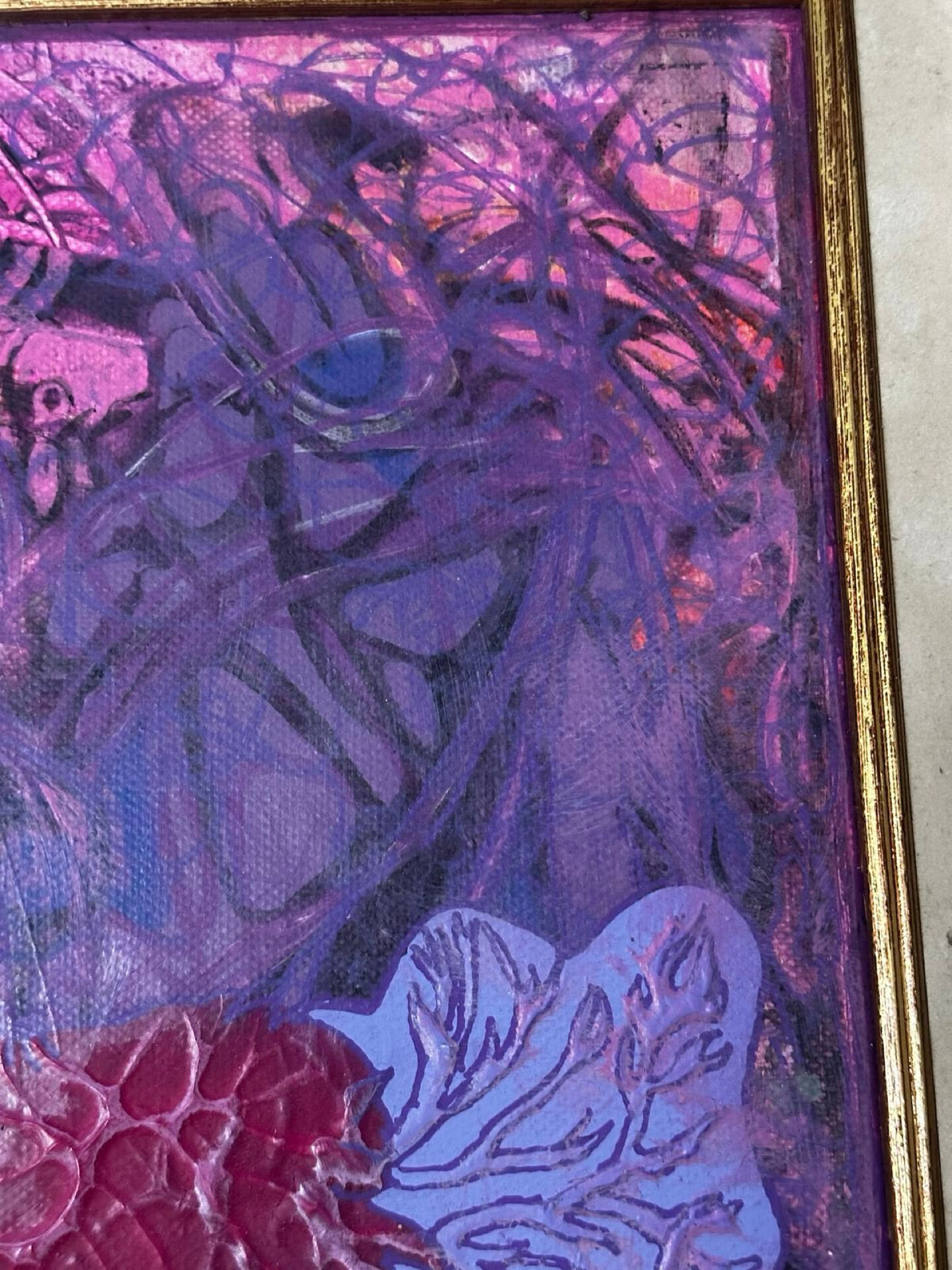 Abstract painting signed Bernard Ledain (1944-2024), mixed media on