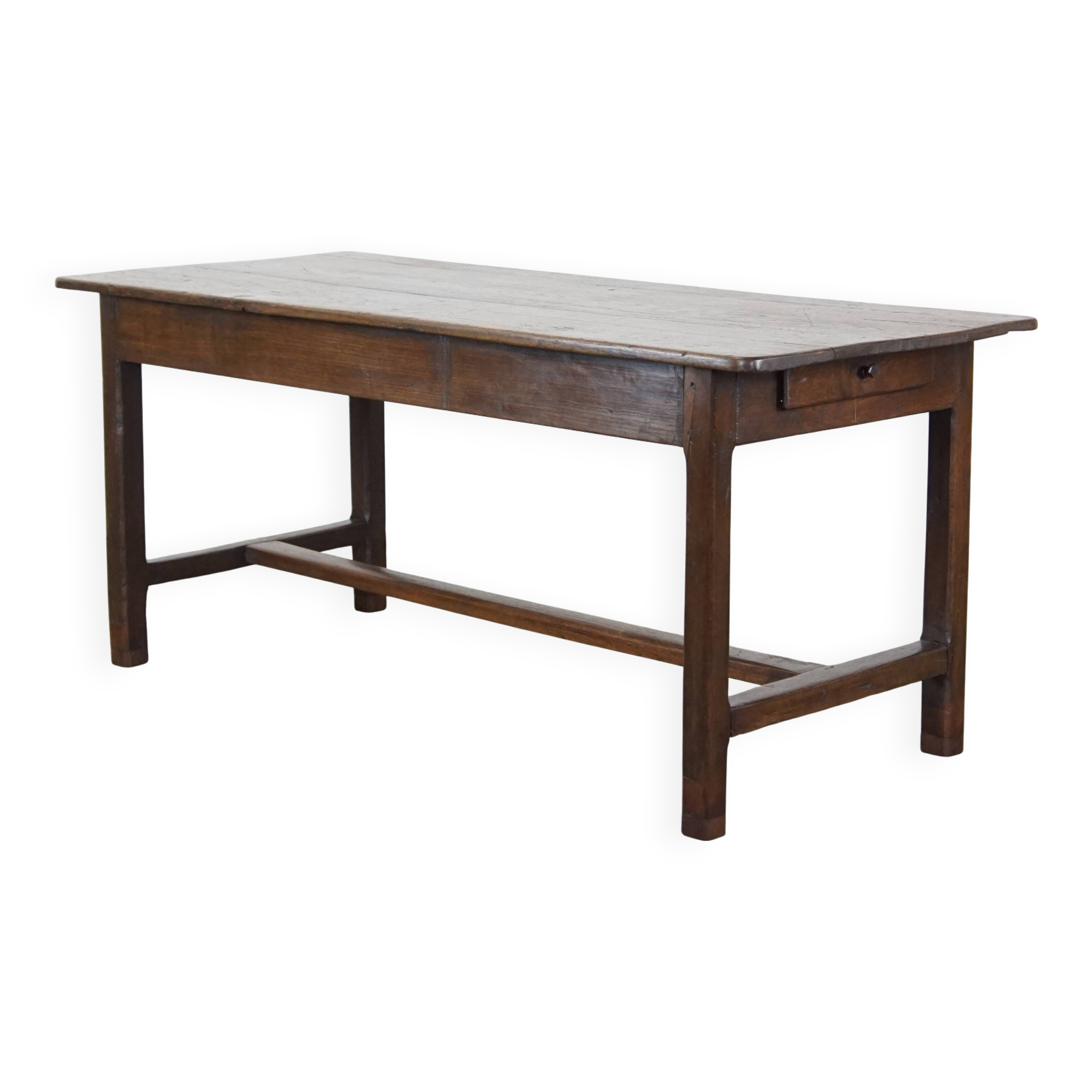 Early 19th-Century French Oak Dining Table with One Drawer