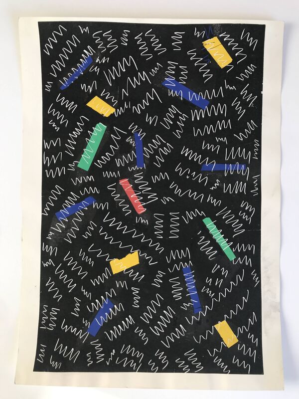 Elie Dayan, Sans titre (motif abstrait). Technique mixte sur papier