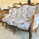 3-seater Louis Philippe Sofa / Solid Walnut & Modern Fabric