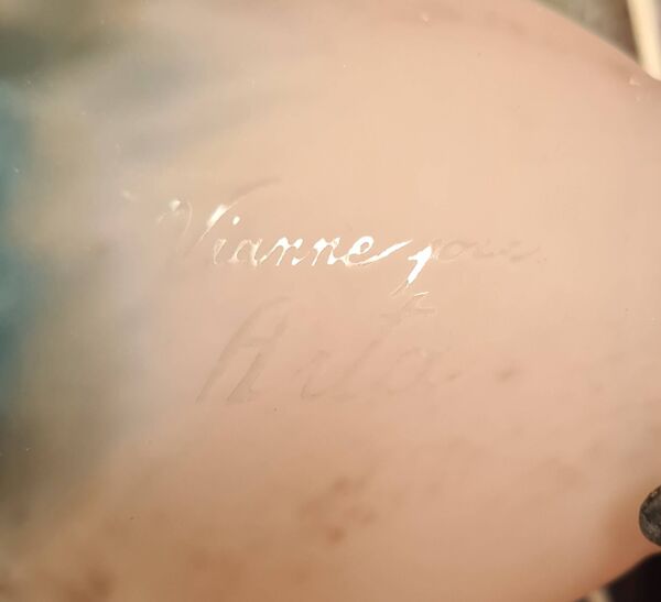 Lampe bronze et marbre tulipe verre signé vianne 40x17 bon etat