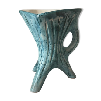 Vintage tripod pitcher blue style vallauris 1960