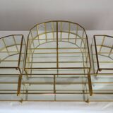 Paire de vitrines laiton doré, verre, miroir années 60