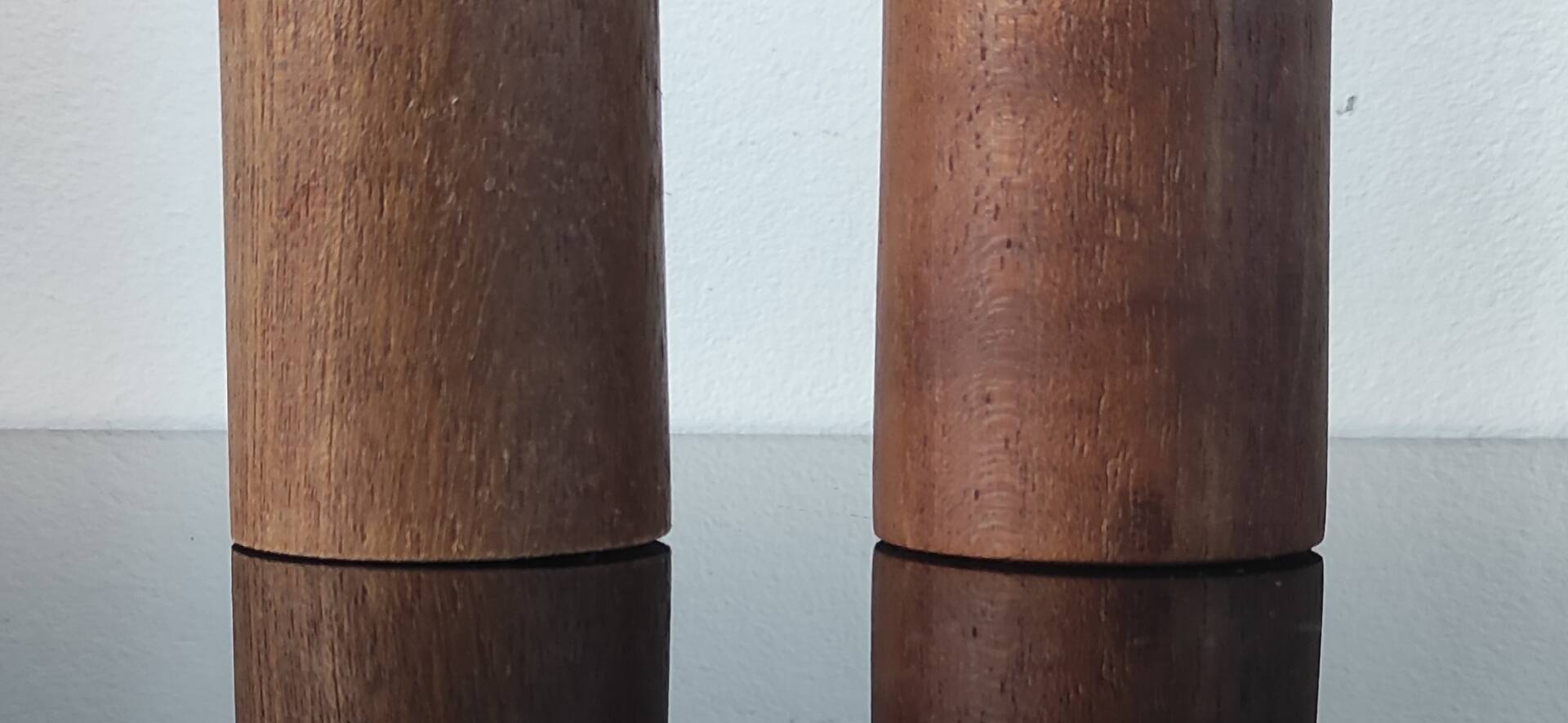 Brutalist turned wood candlestick pair