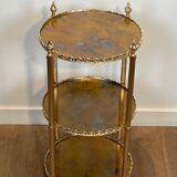 Round silver-plated brass table with triple eglomisé mirror tops from Maison Jansen.