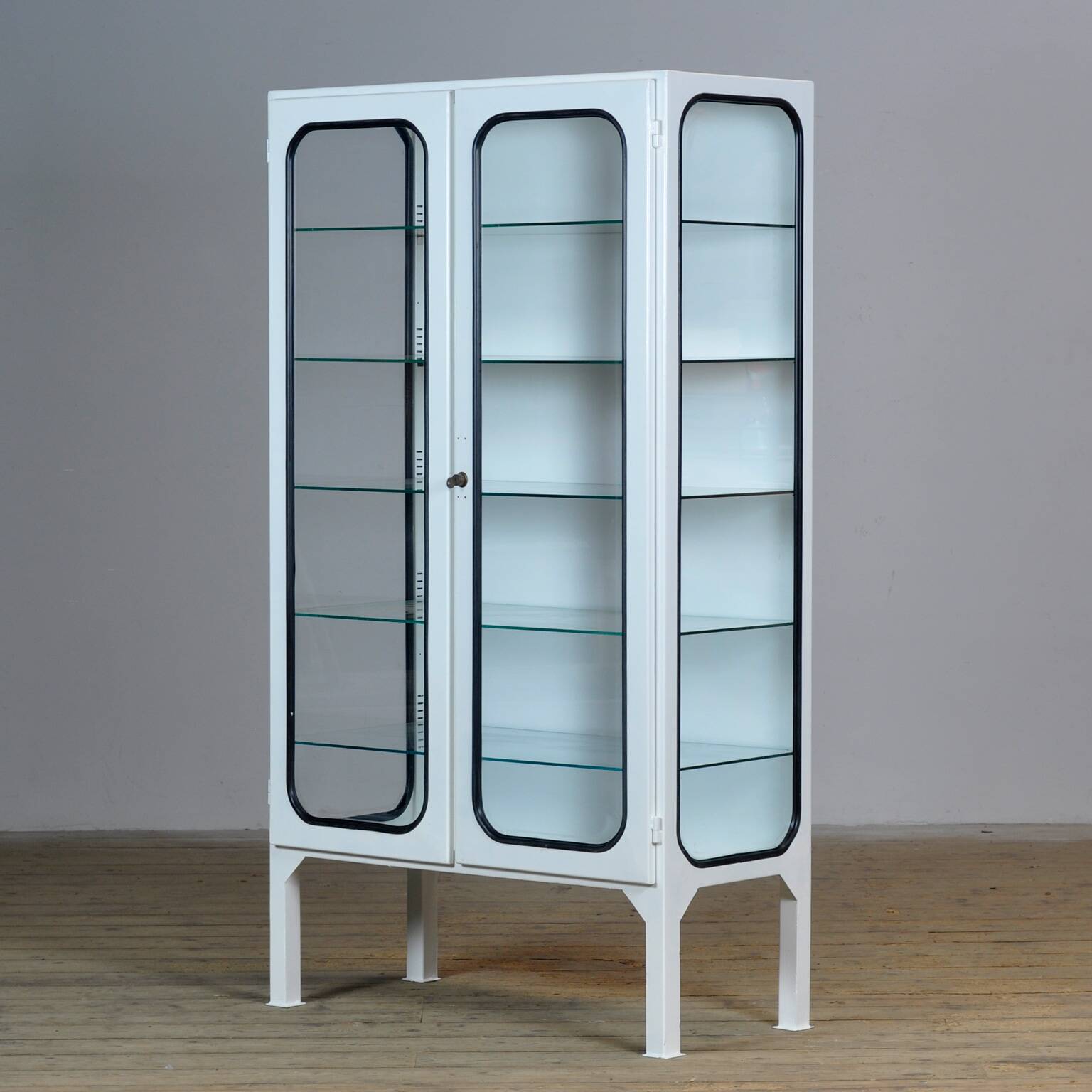 Vintage Iron And Glass Medical Cabinet, 1970’s