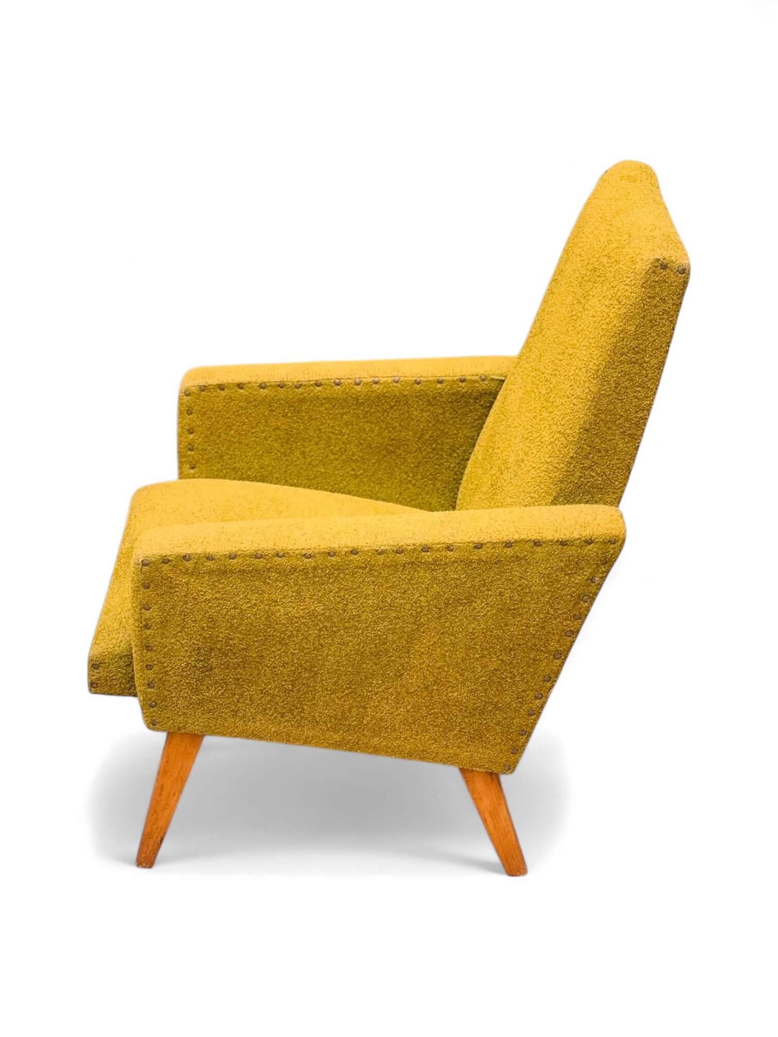 Vintage 60s armchair in cumin yellow terry fabric