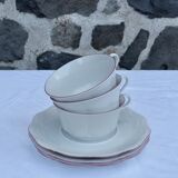 Set of 3 white porcelain cups with pink edging Schirnding Bavaria