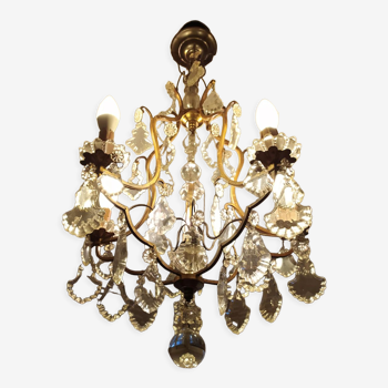 Chandelier cage Louis XV style bronze and crystal 5 fires