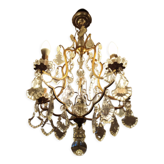 Chandelier cage Louis XV style bronze and crystal 5 fires