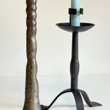 Pair of Brutalist Vintage Steel Candlesticks