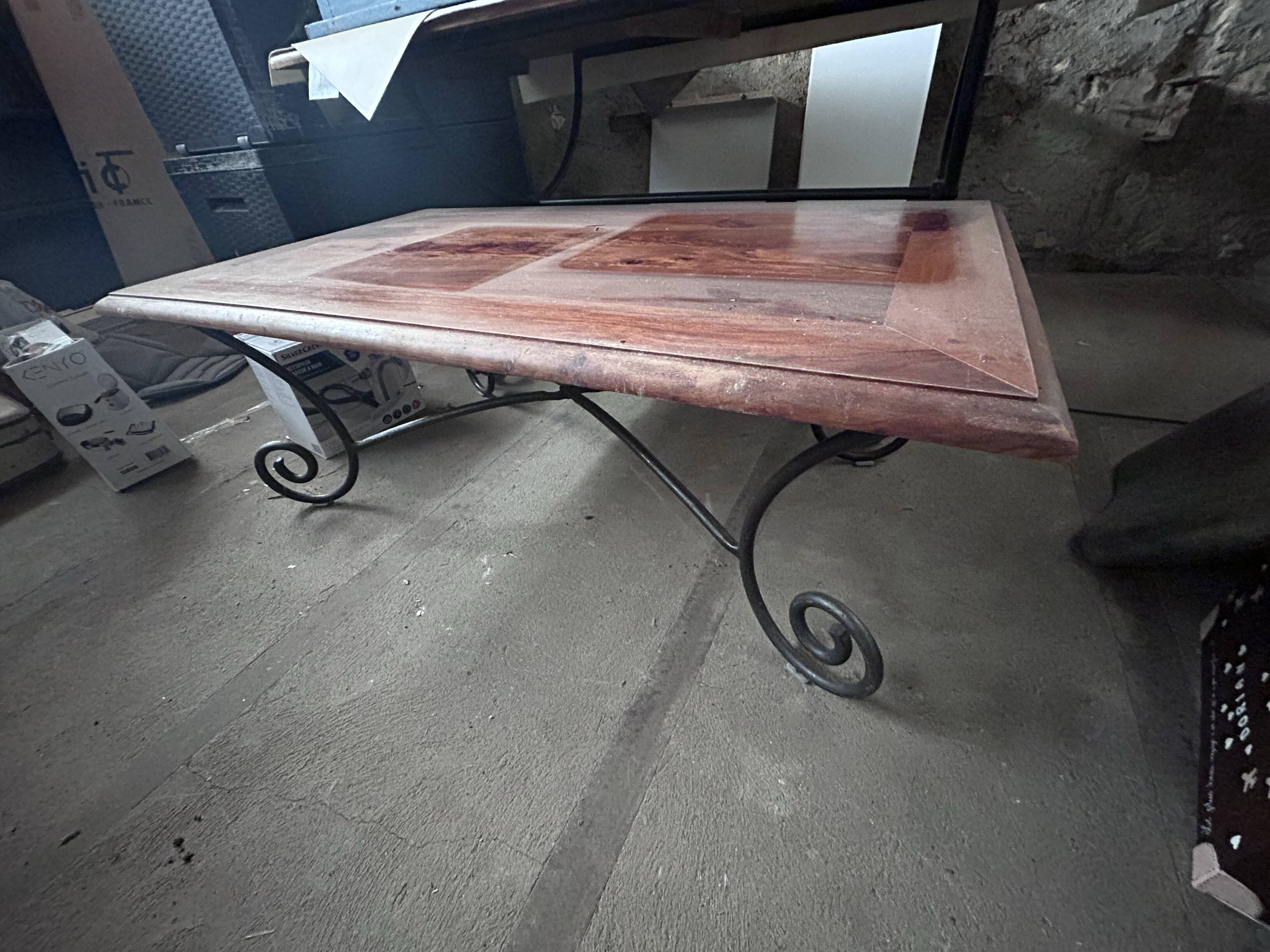 Coffee table in rosewood and wrought iron