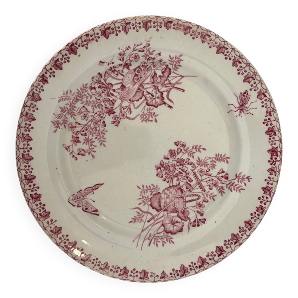 Assiette plate ancienne terre de fer rose Onnaing   Faïence française