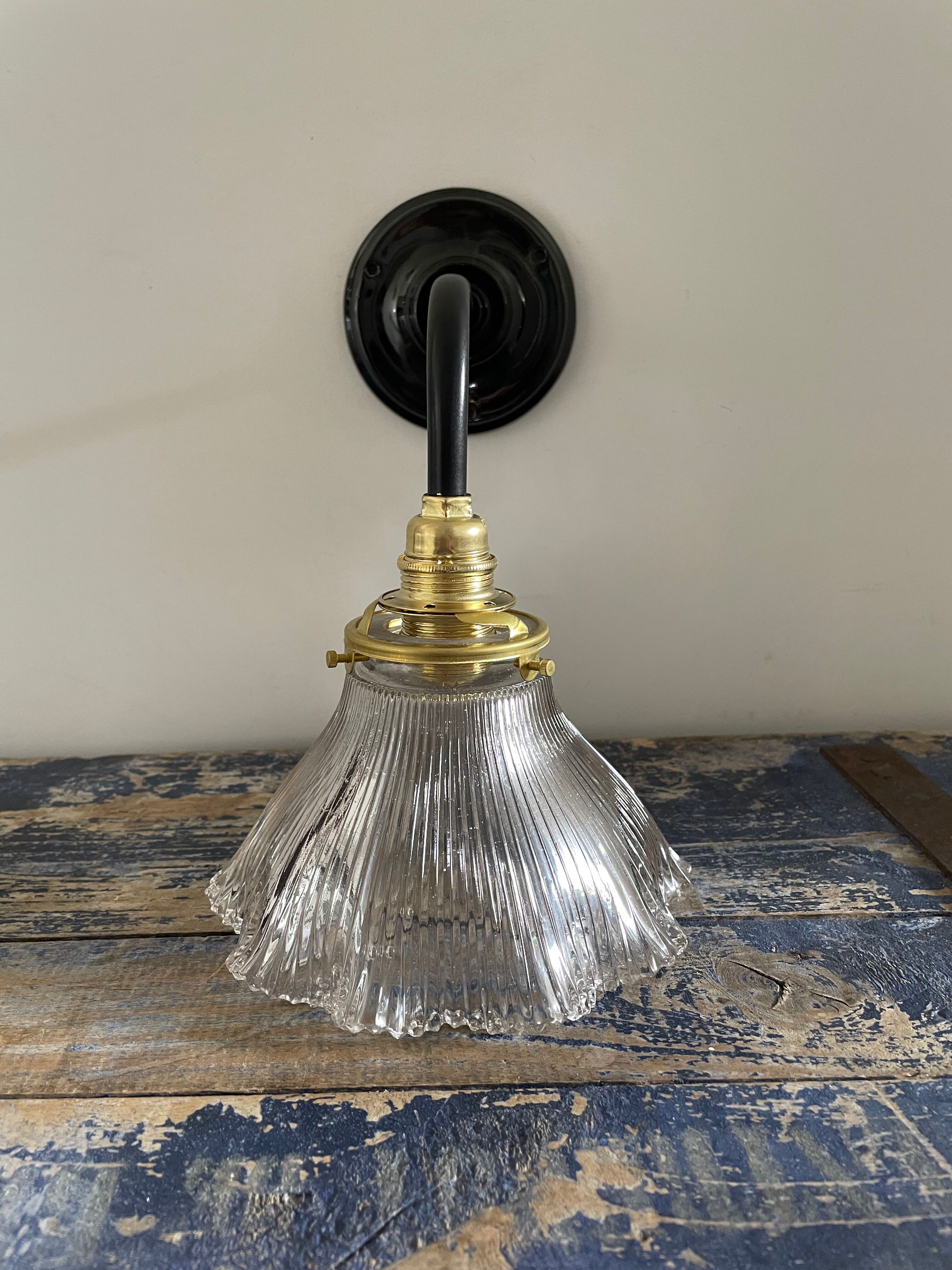 Applique vintage en verre holophane