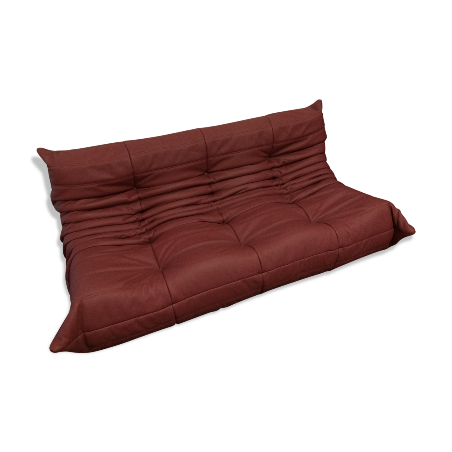 Sofa 3 places "Togo" red leather designed by Michel Ducaroy 1973