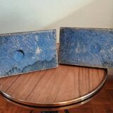 Pair - Chamois metal bookends with green patina & black marble base