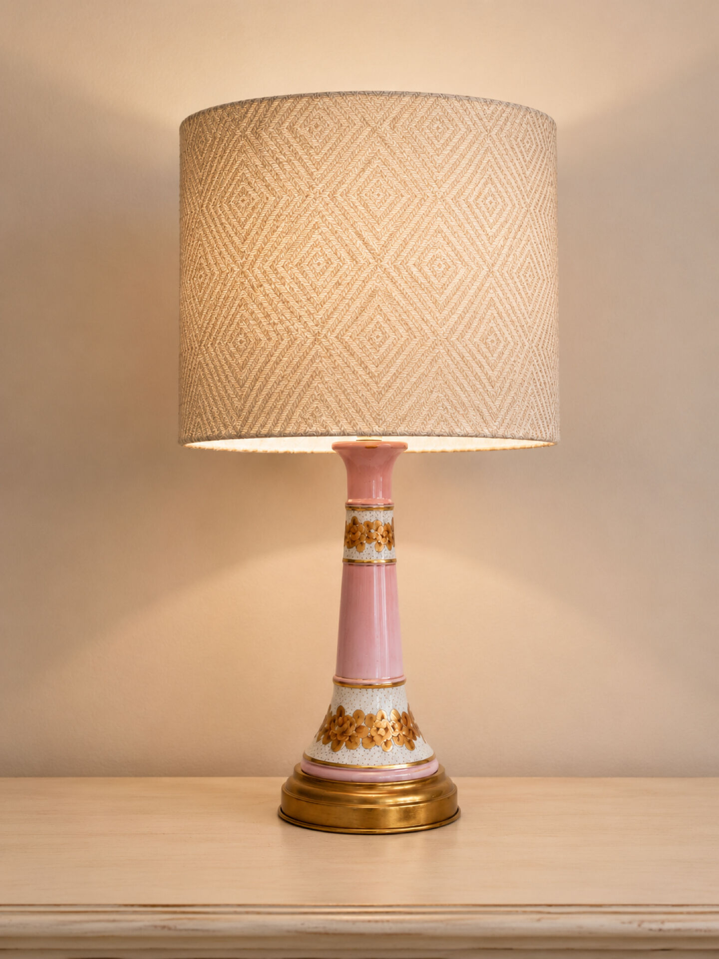 Vintage Pink & Gold Porcelain Table Lamp