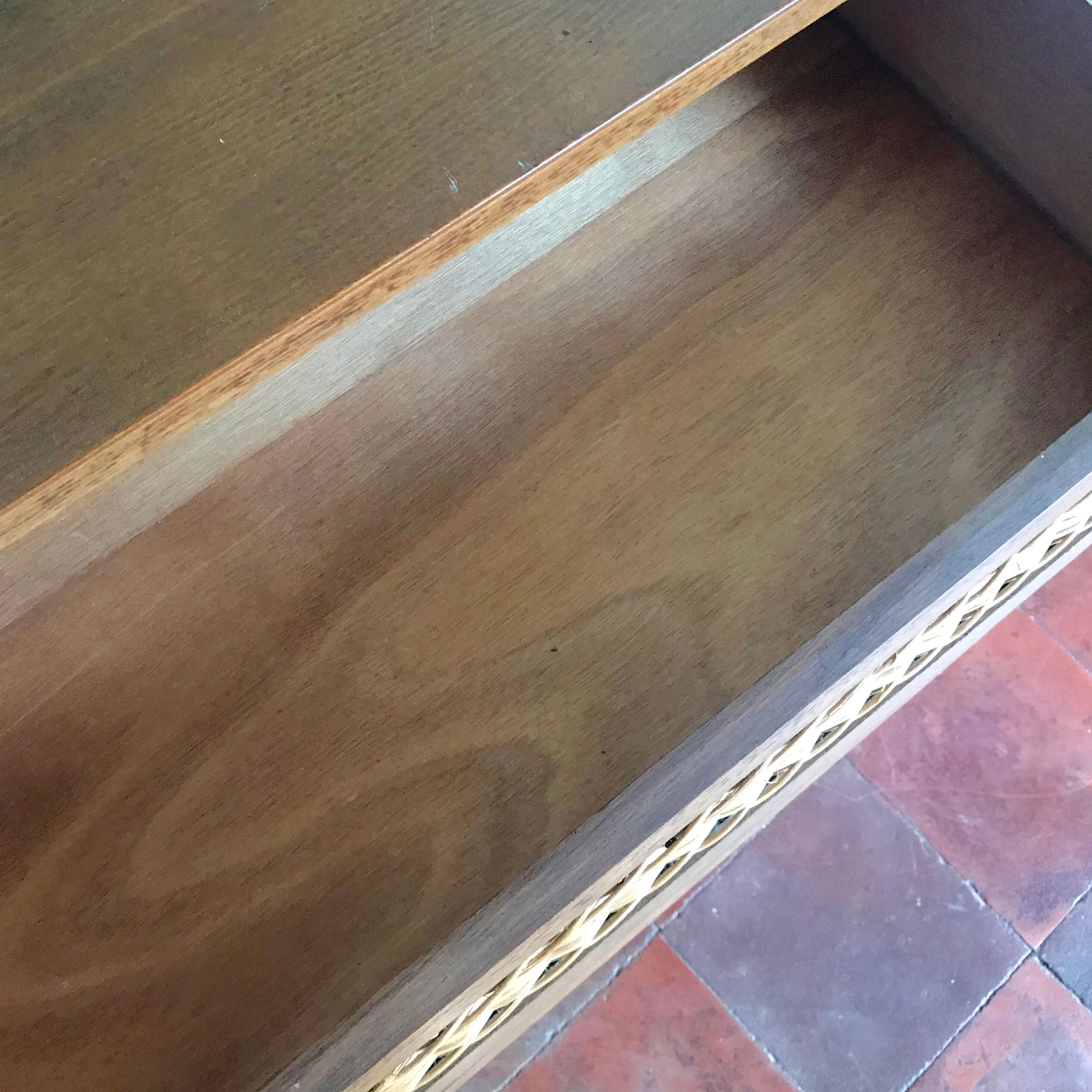 Vintage wood and rattan chest of drawers