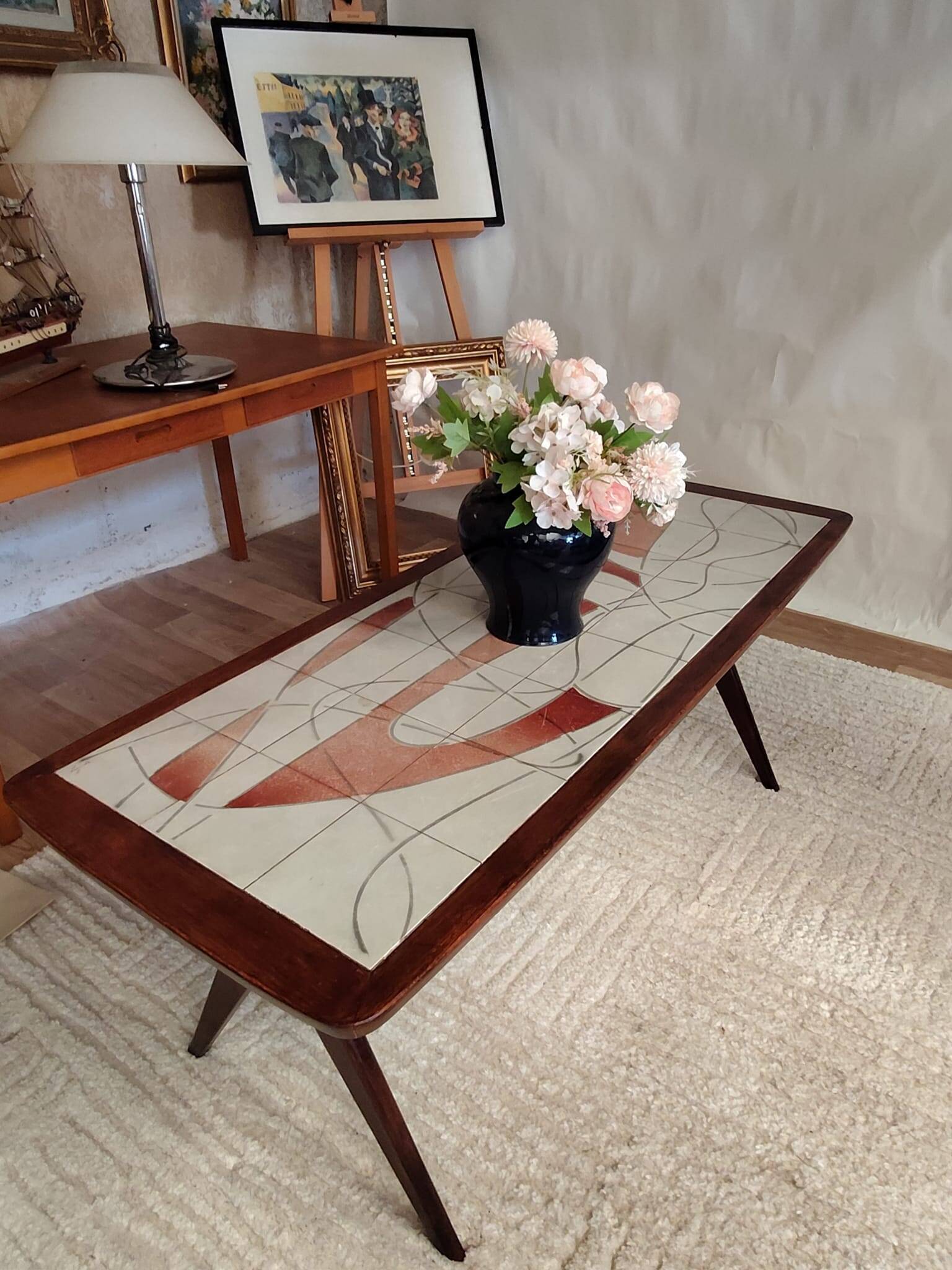 Table basse scandinave vintage à plateau carrelé - Edmund - années 1950