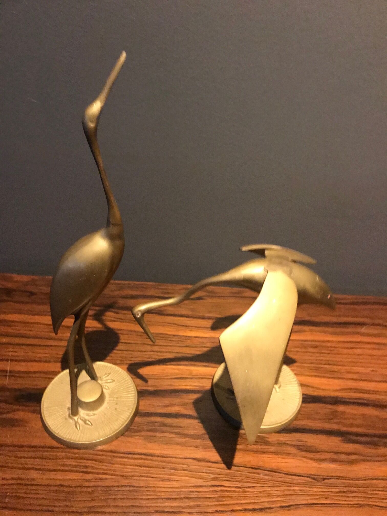 Pair of brass deco stork