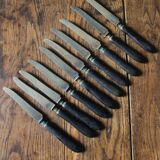A set of 10 small knives with black wooden handles