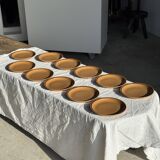 Set of 11 small dessert plates in brown-striped stoneware from Sarreguemines.