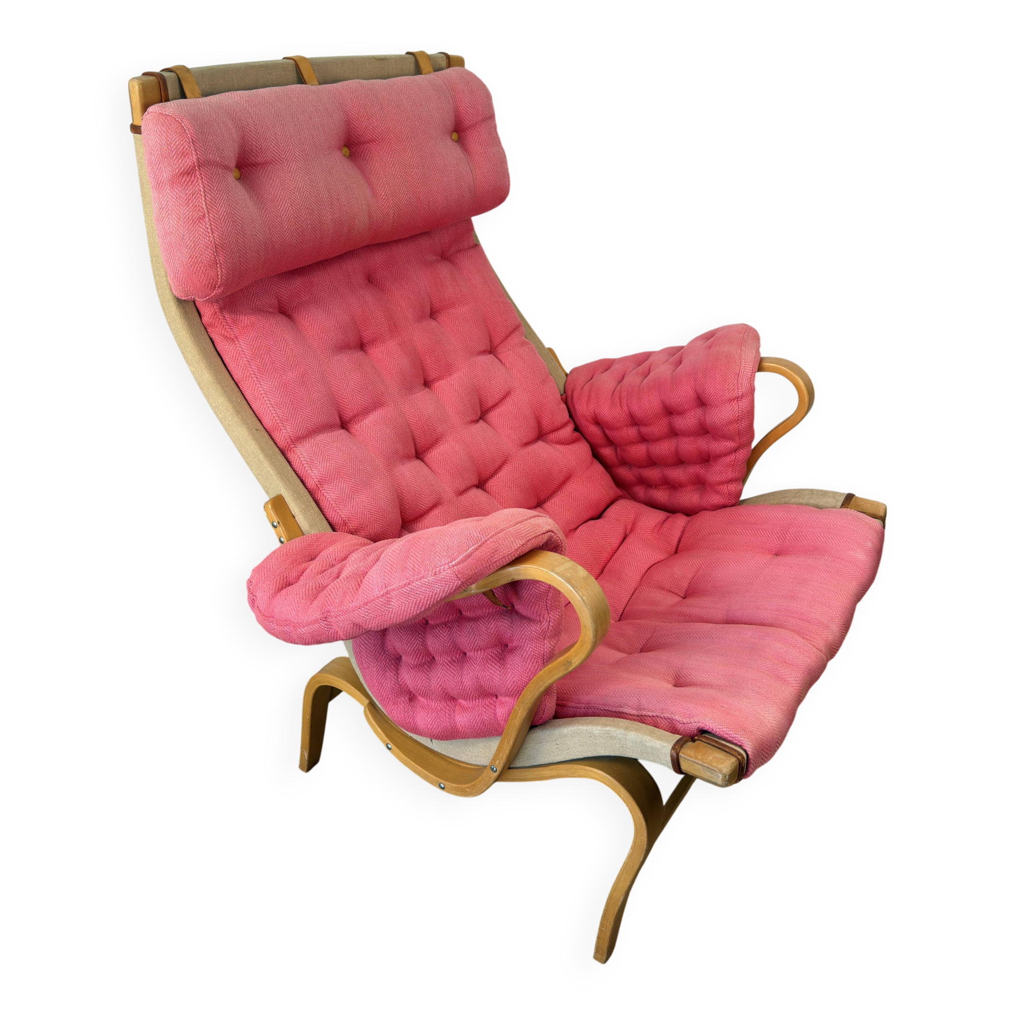 Fauteuil Pernilla de Bruno Mathsson pour DUX – Revêtement rose, années 1970-1980