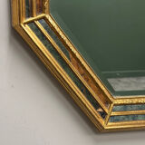 Pair gilt octagonal mirrors by Deknudt, vintage églomisé, Belgian 1970s, gold