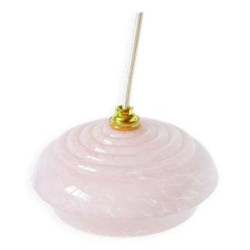 Suspension en verre de Clichy, Rose Bonbon, Art Déco, 1930
