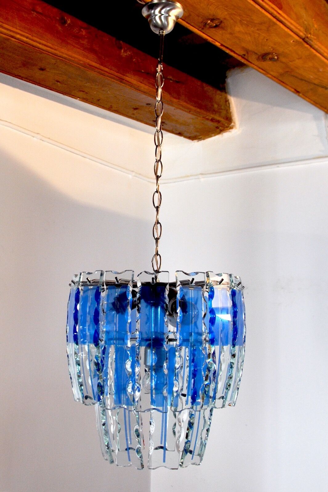 Zero Quattro chandelier, murano blue cut glass, Italy, 1970