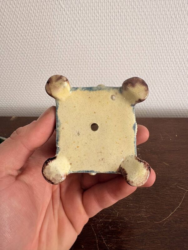 Ancien Cache Pot Jardinière Table Barbotine Terre cuite emmaillée Majolique