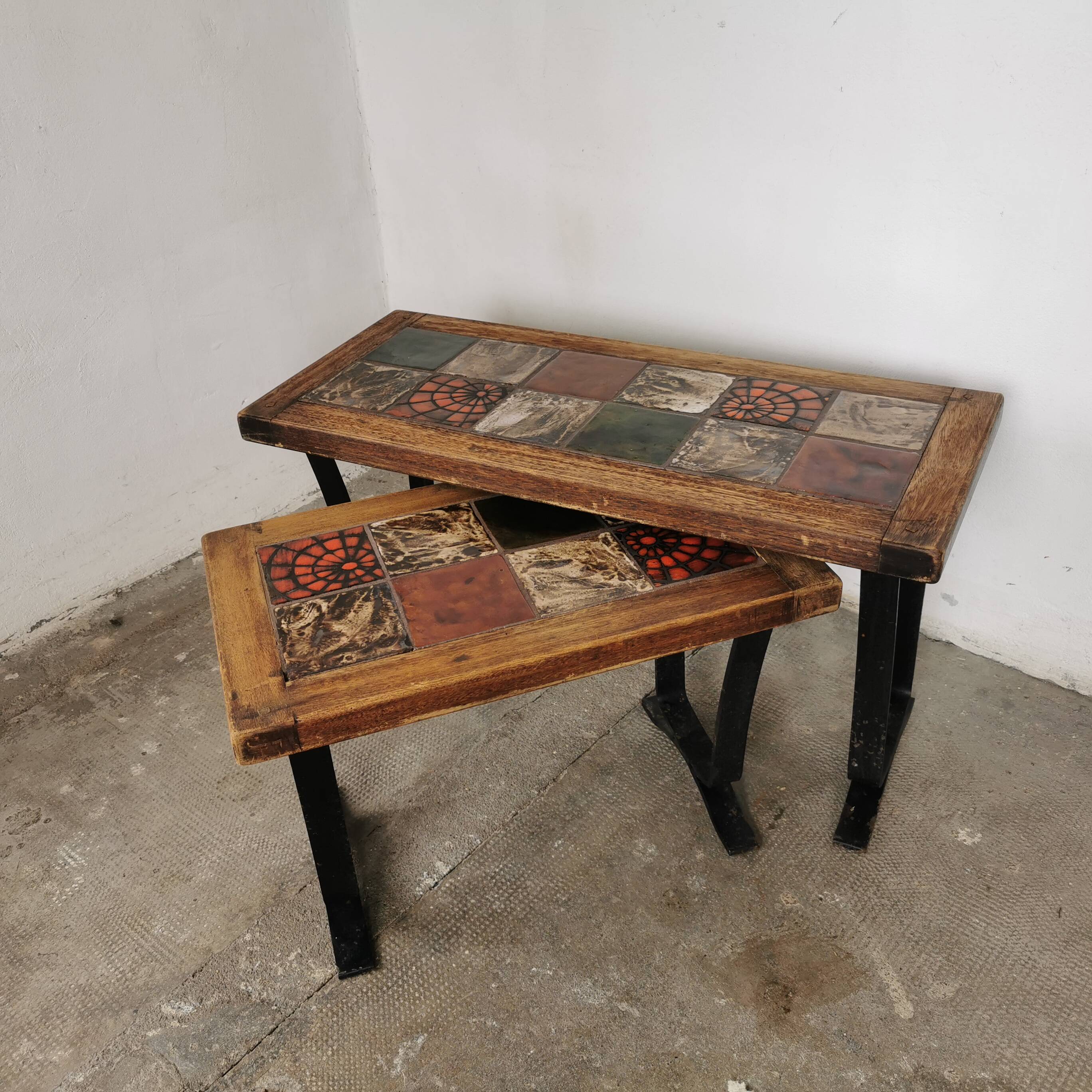 Pair of ceramic and metal nesting tables 1970