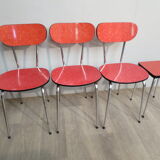 Table, 3 chairs and red formica stool