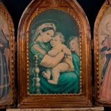Florentine-style religious triptych in carved wood and gilded stucco, mid-20th century