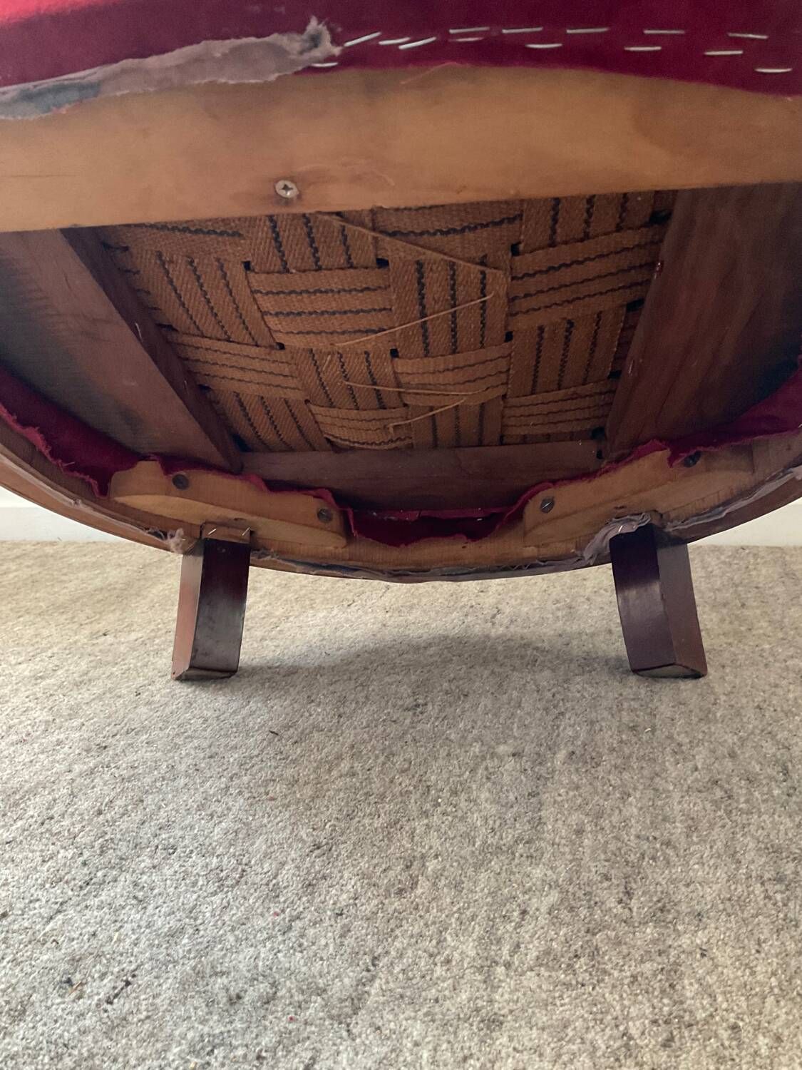 Fauteuil bergère Art Déco en loupe d’orme et velours