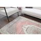 Tapis vintage turc Oushak fait main en laine et coton rose