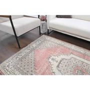Vintage Turkish Oushak Handmade Wool Cotton Pink Area Rug 122x209