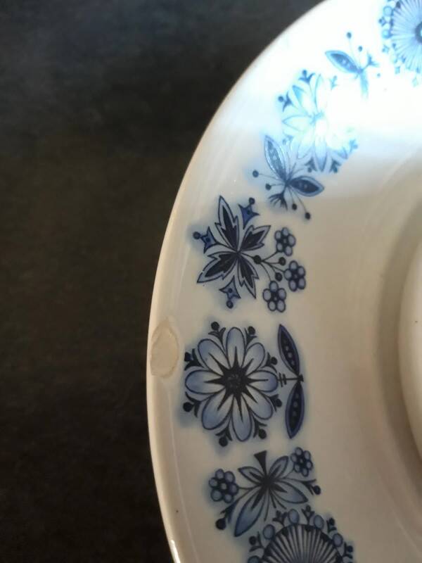 2 white cups + saucers with Luneville blue decor