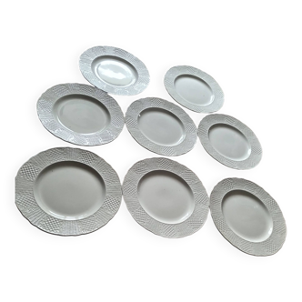 8 large English white earthenware plates 19th