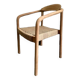Solid wood chair with woven seat and armrests