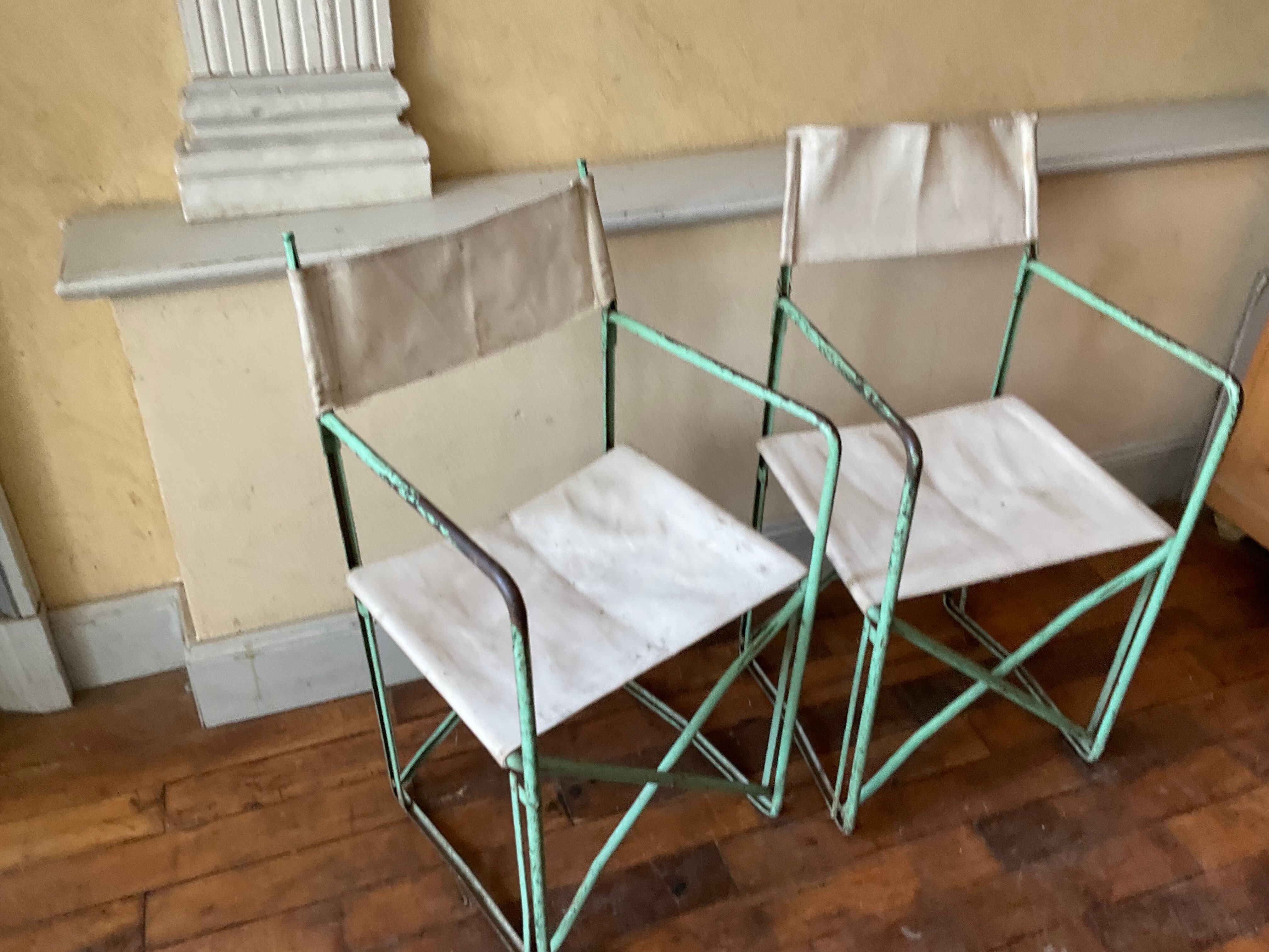 Pair of antique vintage camping metal chairs plianfer