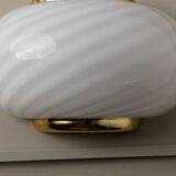 Vintage Murano white opaline glass wall lamp with brass fittings, 1970s Hollywood Regency, Italy