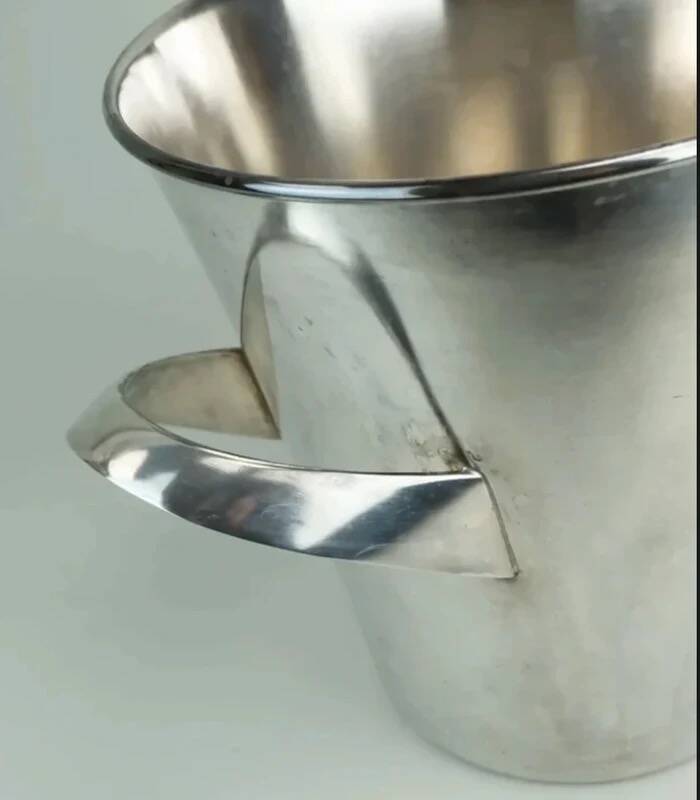 Silver-plated ice bucket with a refined design, designed by Kurt Mayer for